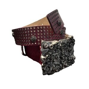 Betsey Johnson Chunky Silver Tone Metal Leather Wide Statement Belt Size M Punk